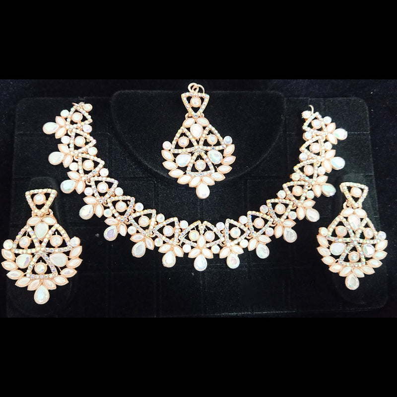 Crescent Creation Gold Plated Crystal Stone Necklace Set