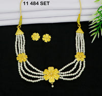 Mahavir Gold Plated Pearls Necklace Set