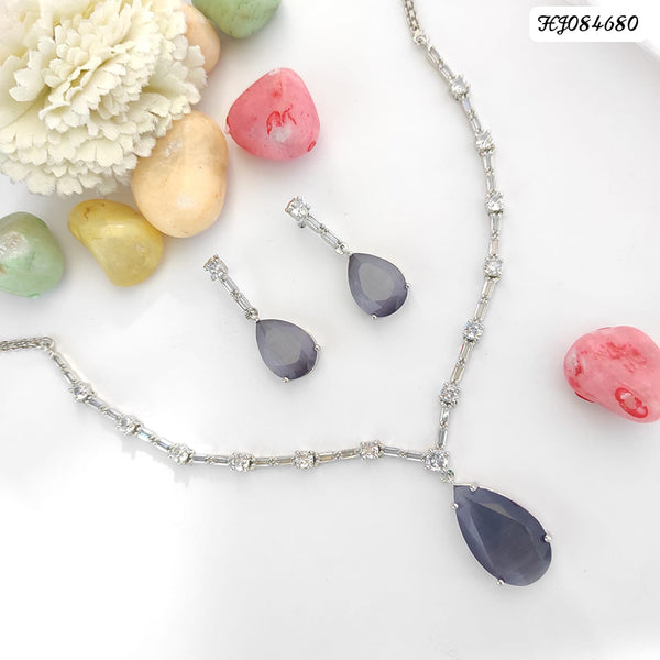 Raj Creations Silver Plated Crystal Stone Necklace Set