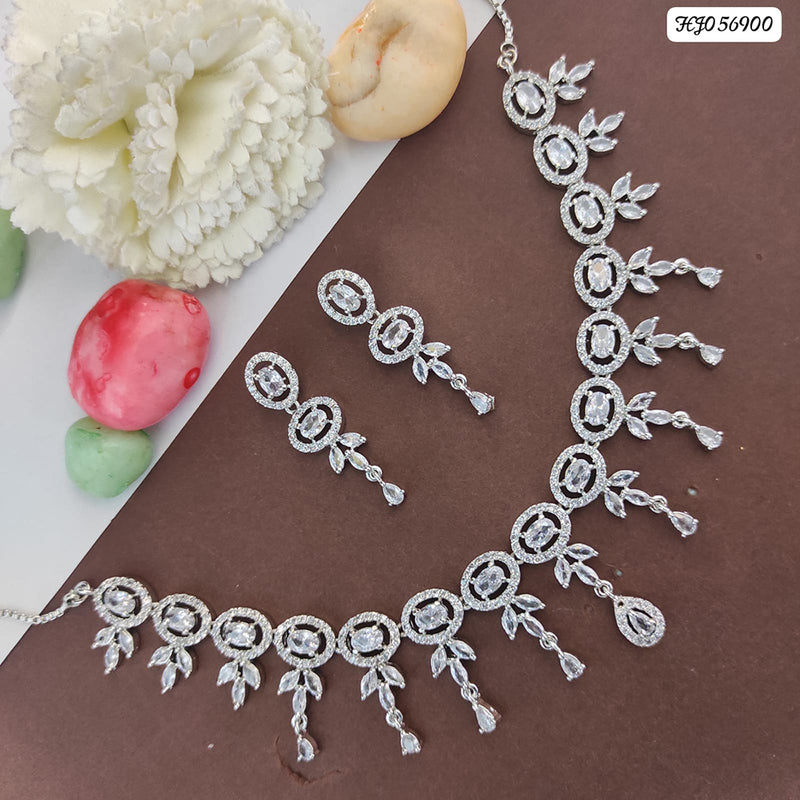 Raj Creation Silver Plated AD Stone Necklace Set