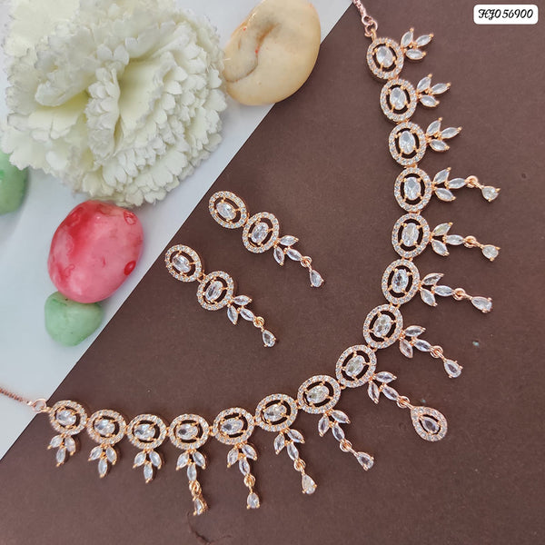 Raj Creation Rose Gold Plated AD Stone Necklace Set