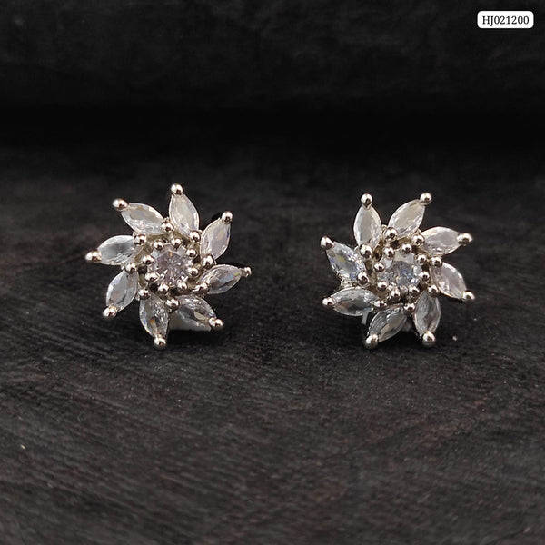 Raj Creations Silver Plated AD Stone Stud Earrings