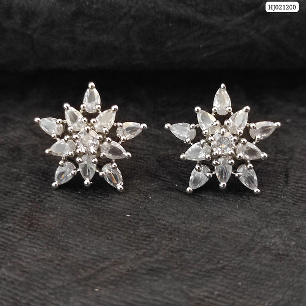 Raj Creations Silver Plated AD Stone Stud Earrings