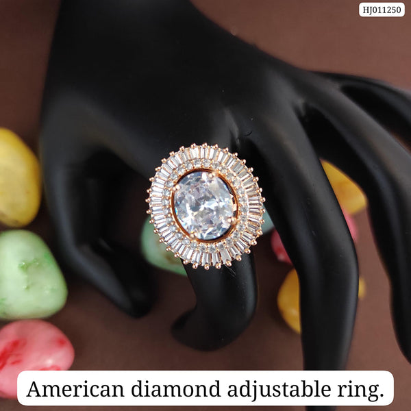 Raj Creations Rose Gold Plated AD Stone Adjustable Rings
