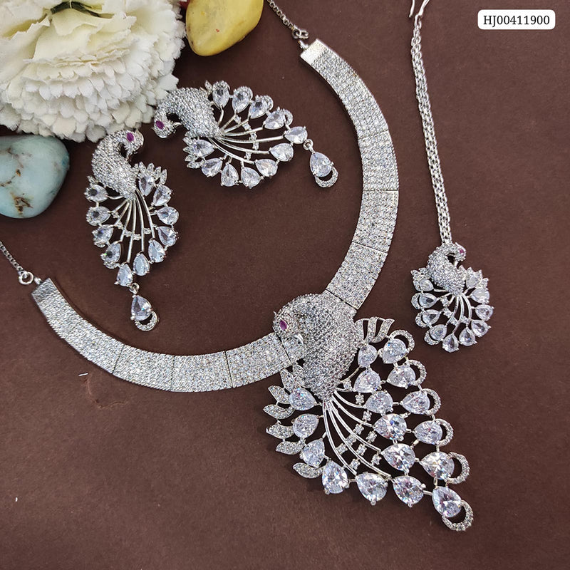 Raj Creations Silver Plated AD Stone Necklace Set