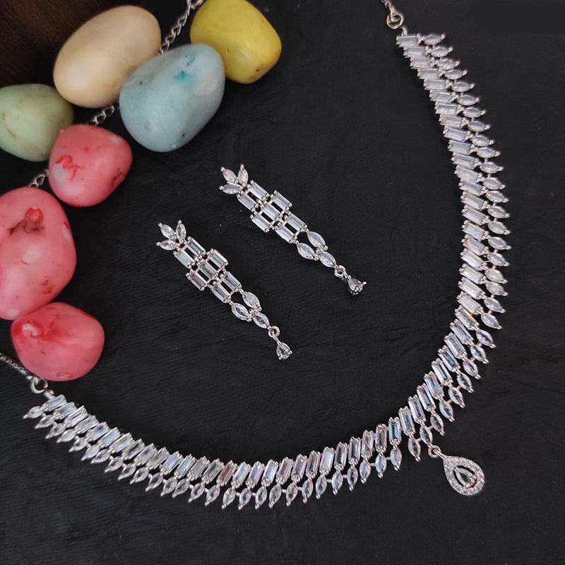 Raj Creation Silver Plated AD Necklace Set