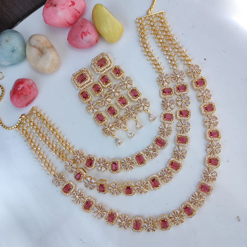 Raj Creations Gold Plated AD Multi Layer Necklace Set