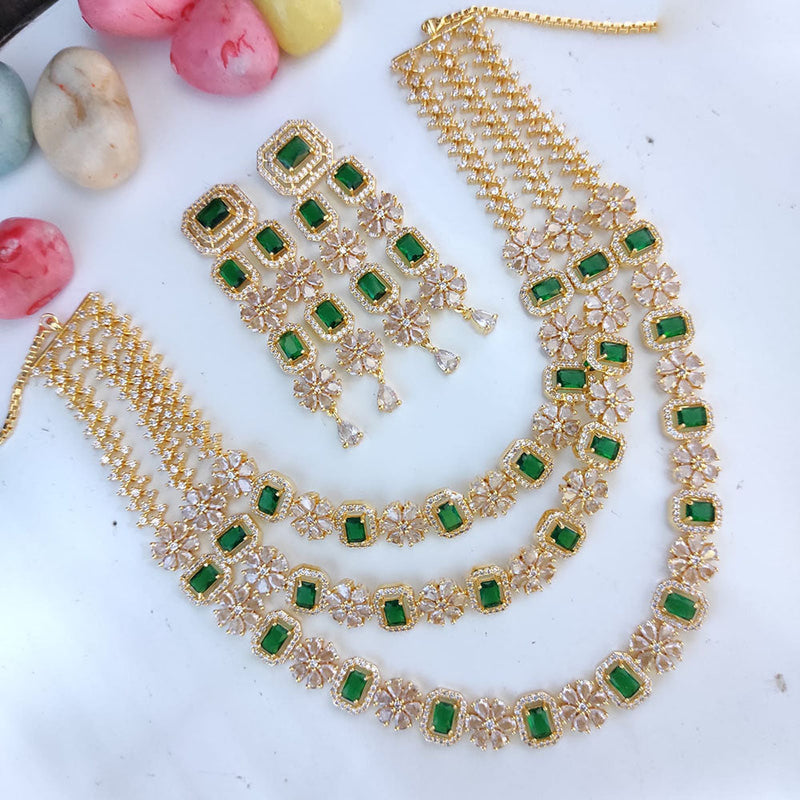 Raj Creations Gold Plated AD Multi Layer Necklace Set