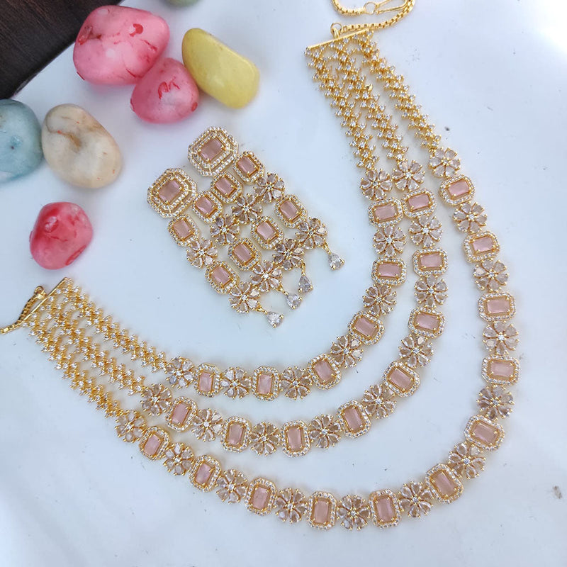 Raj Creations Gold Plated AD Multi Layer Necklace Set