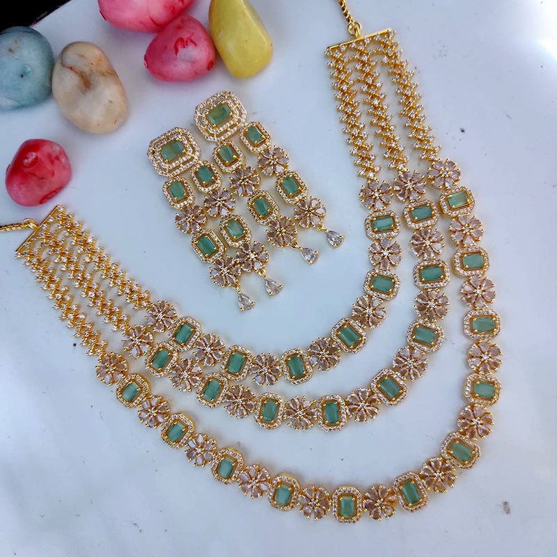 Raj Creations Gold Plated AD Multi Layer Necklace Set