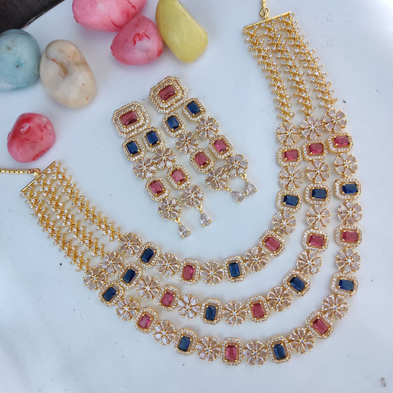 Raj Creations Gold Plated AD Multi Layer Necklace Set