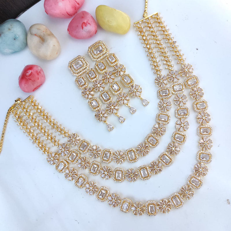 Raj Creations Gold Plated AD Multi Layer Necklace Set