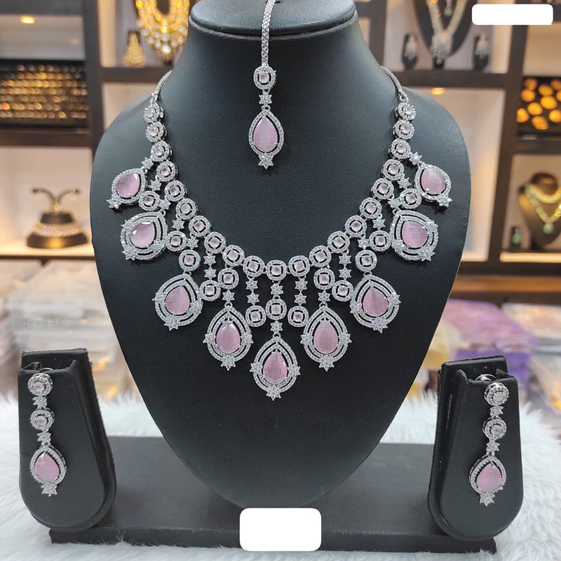 Raj Creations Silver Plated AD Necklace Set