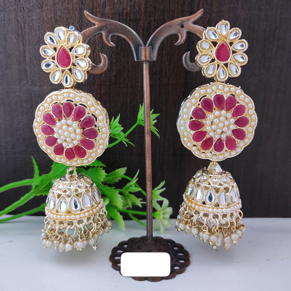 Raj Creations Gold Plated Kundan And Peal Jhumki Earrings