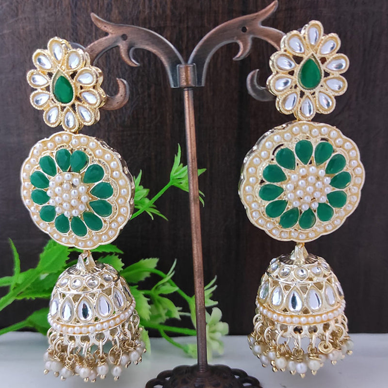 Raj Creations Gold Plated Kundan And Peal Jhumki Earrings