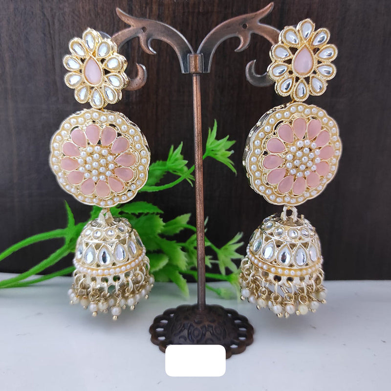 Raj Creations Gold Plated Kundan And Peal Jhumki Earrings