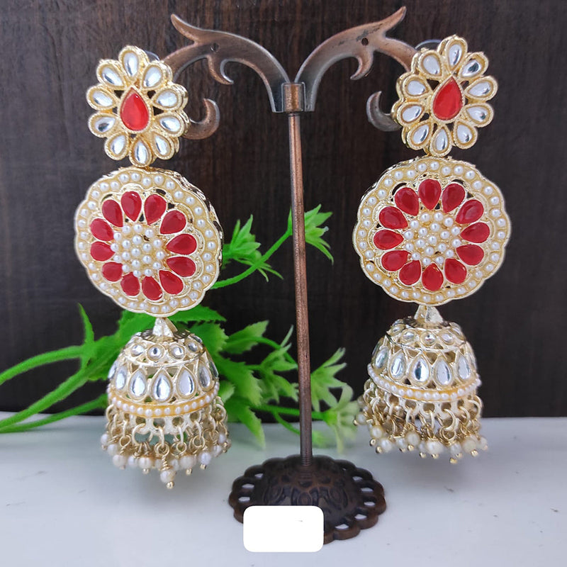 Raj Creations Gold Plated Kundan And Peal Jhumki Earrings