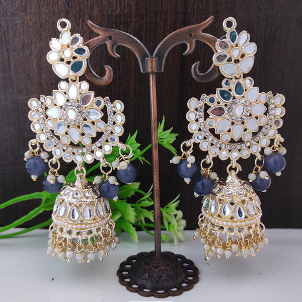 Raj Creations Gold Plated Kundan And Mirror Jhumki Earrings
