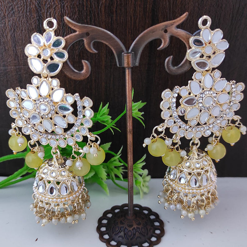 Raj Creations Gold Plated Kundan And Mirror Jhumki Earrings