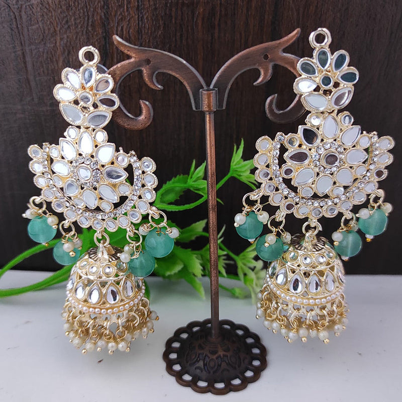 Raj Creations Gold Plated Kundan And Mirror Jhumki Earrings