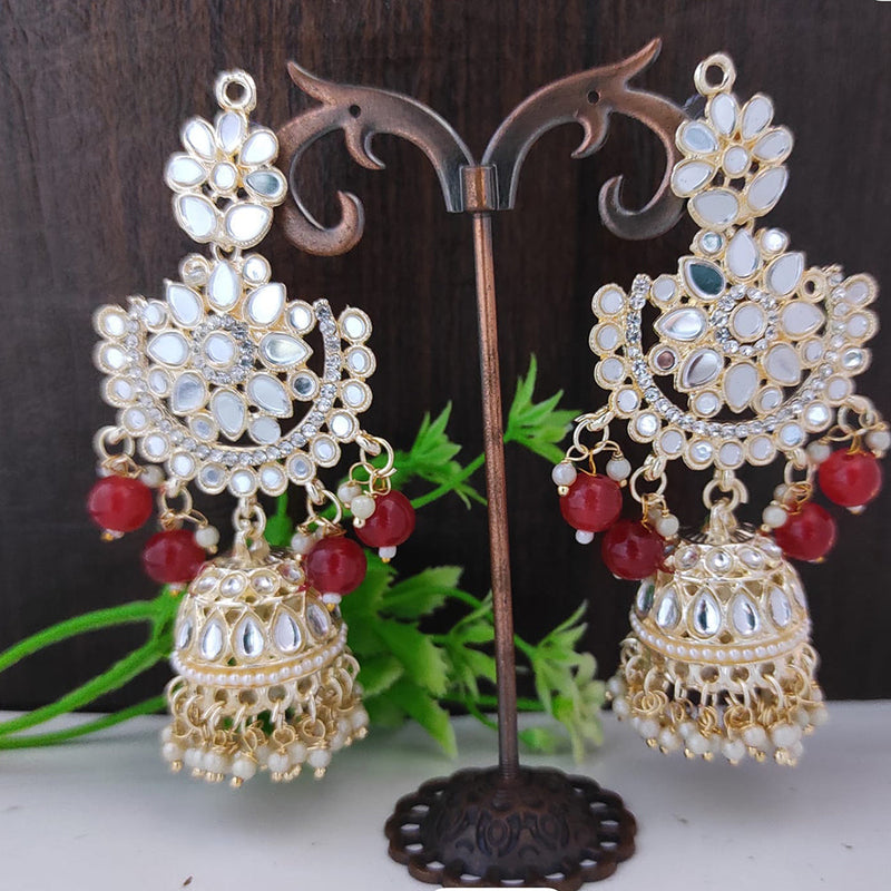 Raj Creations Gold Plated Kundan And Mirror Jhumki Earrings