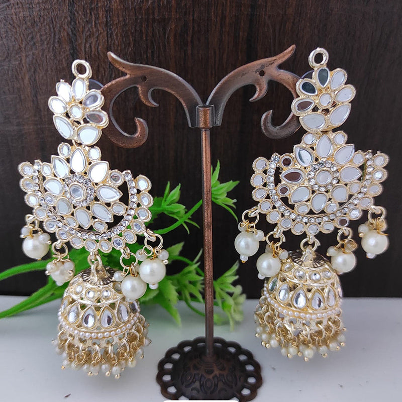 Raj Creations Gold Plated Kundan And Mirror Jhumki Earrings