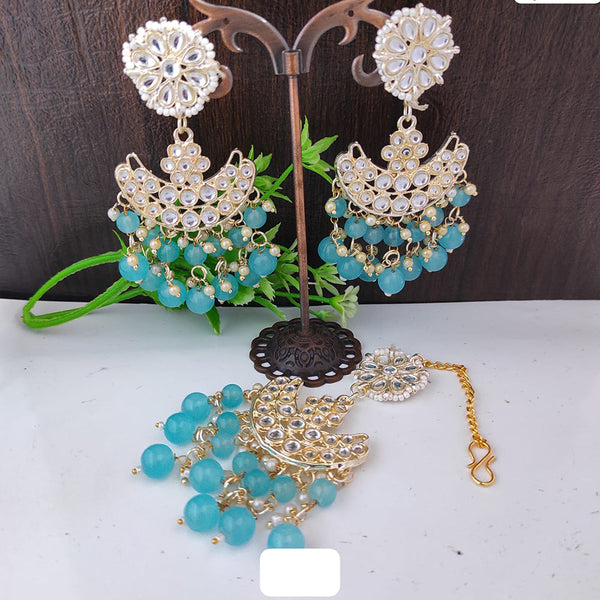 Raj Creations Gold Plated Kundan And Beads Earrings With Mangtikka