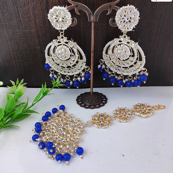 Raj Creations Gold Plated Kundan And Beads Earrings With Mangtikka