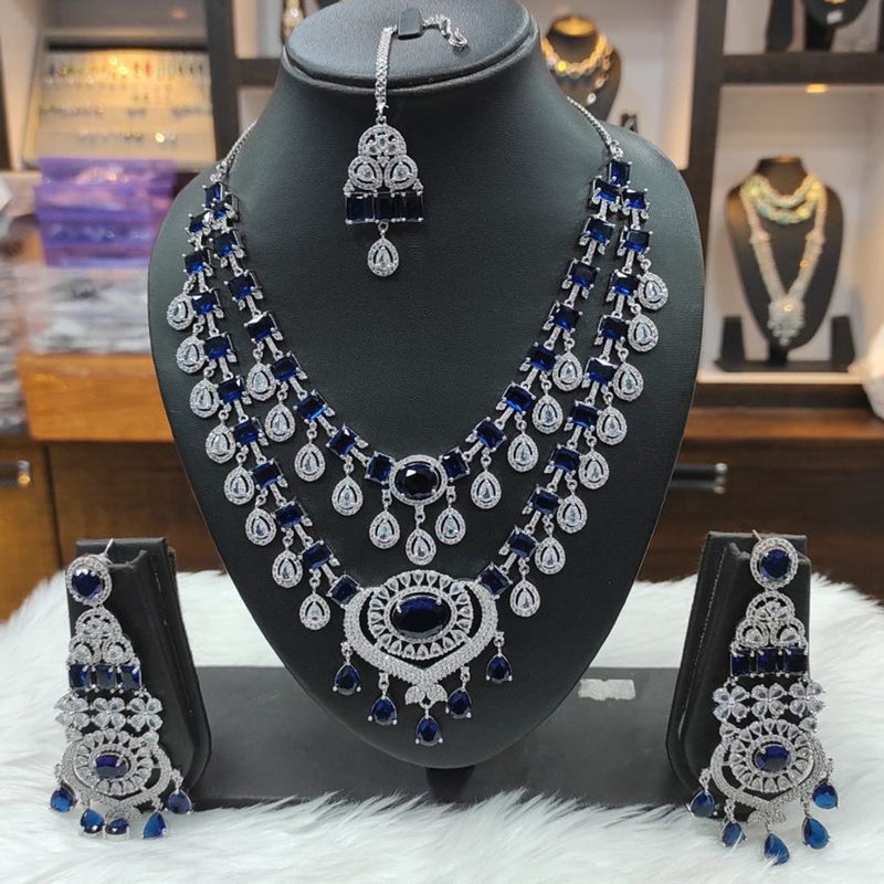 Raj Creations Silver Plated AD Necklace Set