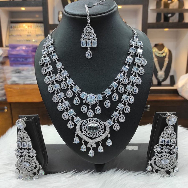 Raj Creations Silver Plated AD Necklace Set