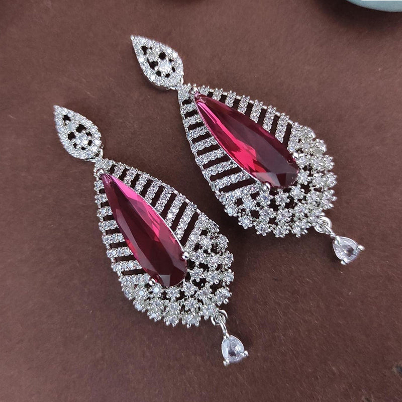 Raj Creations Silver Plated AD Dangler Earrings