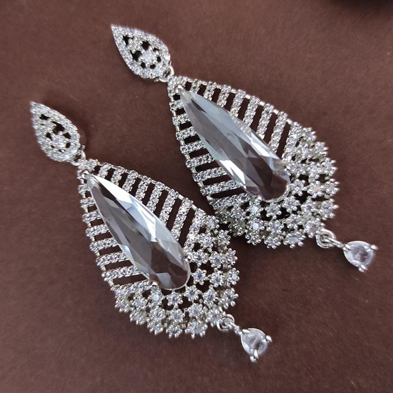 Raj Creations Silver Plated AD Dangler Earrings