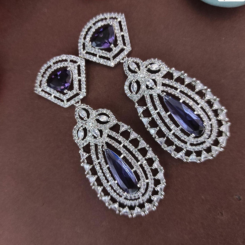 Raj Creations Silver Plated AD Dangler Earrings