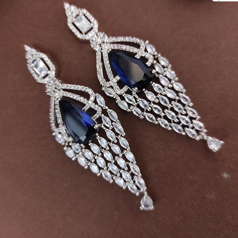 Raj Creations Silver Plated AD Dangler Earrings