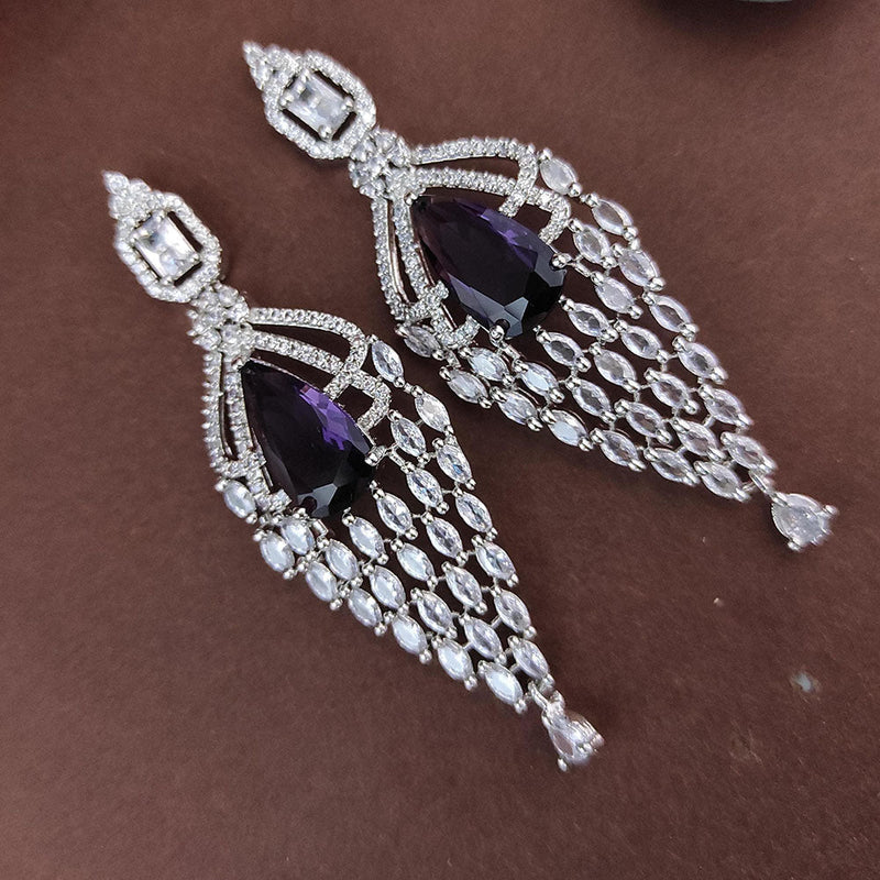 Raj Creations Silver Plated AD Dangler Earrings