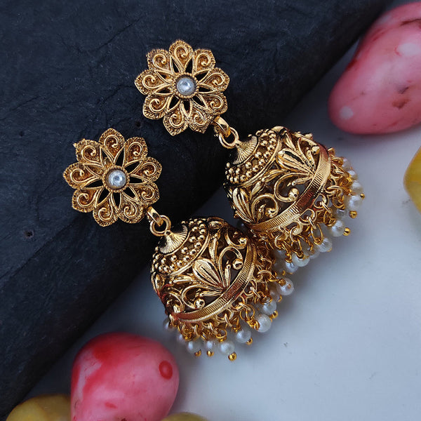 Raj Creations Gold Plated Pearl Jhumki Earrings