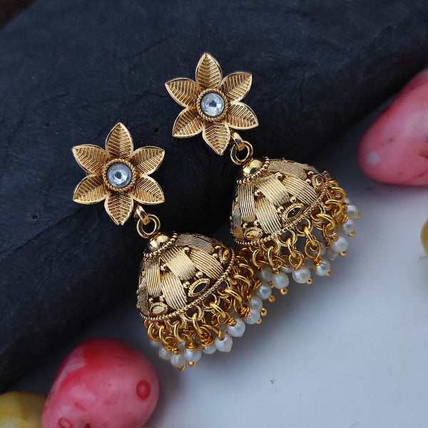 Raj Creations Gold Plated Pearl Jhumki Earrings