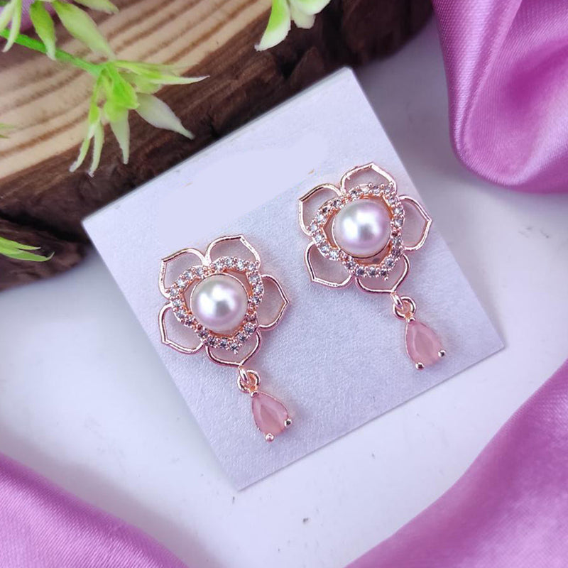 Raj Creations Rose Gold Plated Austrian Stone Dangler Earrings