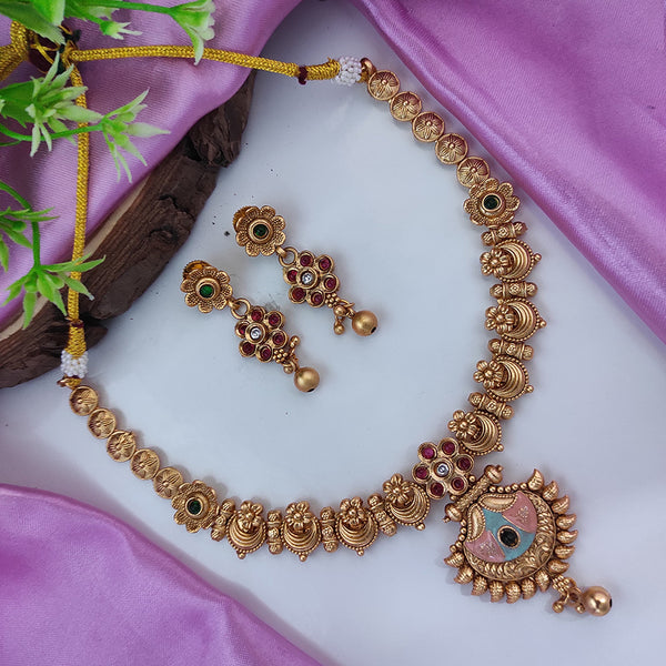 Raj Creations Gold Plated Pota Stone Meenakari Necklace Set