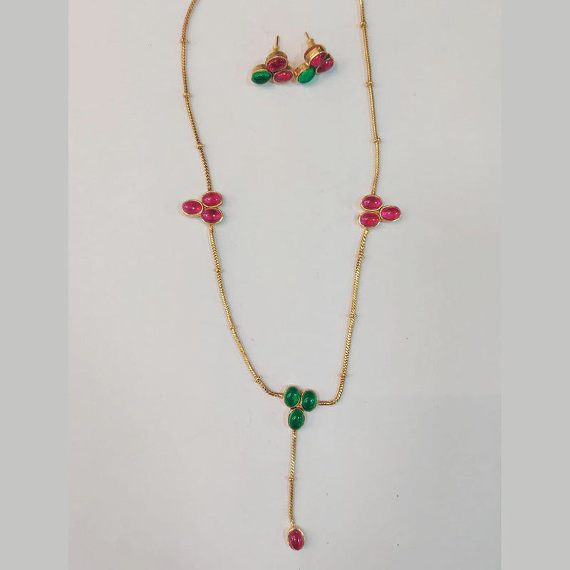 Sangita Creation Gold Plated Pota Stone Necklace Set