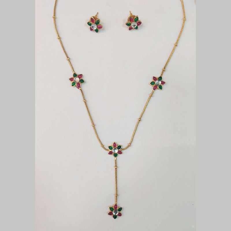 Sangita Creation Gold Plated Pota Stone Necklace Set