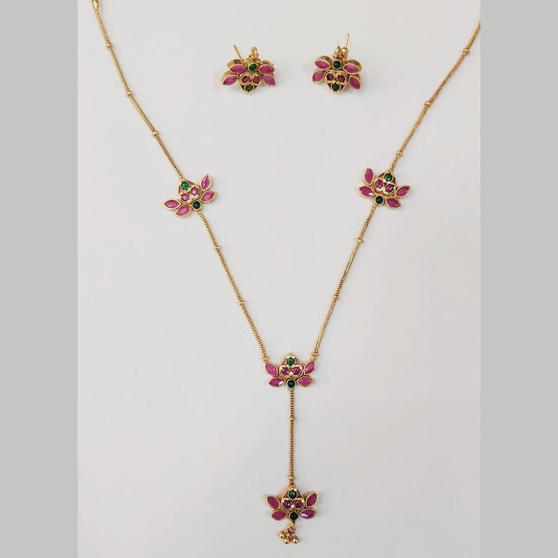 Sangita Creation Gold Plated Pota Stone Necklace Set