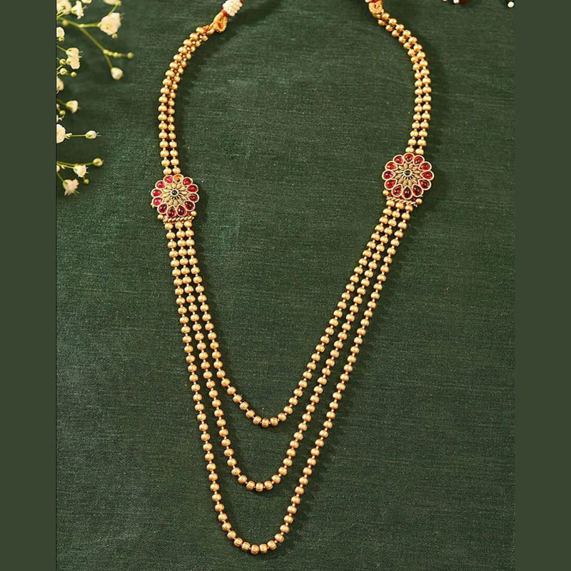 Sangita Creation  Copper Gold  Pota Stone Multi Layer Long  Necklace Set