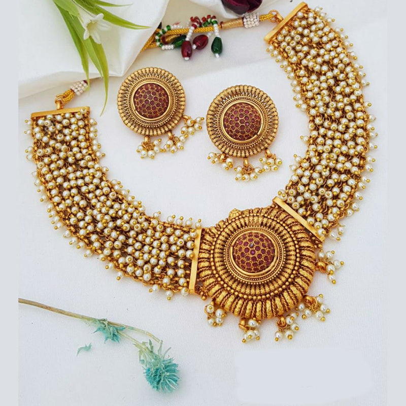 Sangita Creation Copper Gold  Pota Stone Necklace Set