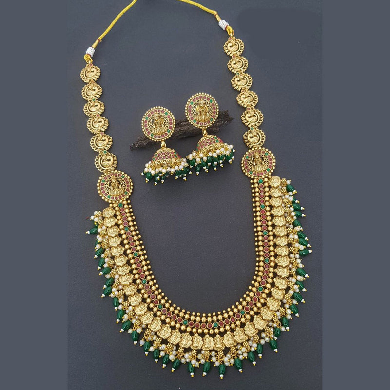 Sangita Creation  Copper Gold  Pota Stone Temple Long  Necklace Set