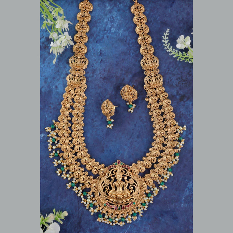 Sangita Creation  Copper Gold  Pota Stone Temple Long  Necklace Set