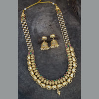 Sangita Creation  Copper Gold  Pota Stone Temple Long  Necklace Set