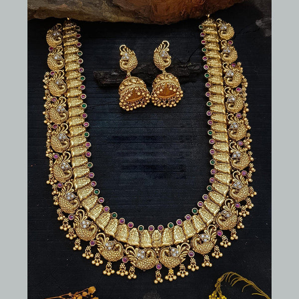 Sangita Creation  Copper Gold  Pota Stone Temple Long  Necklace Set