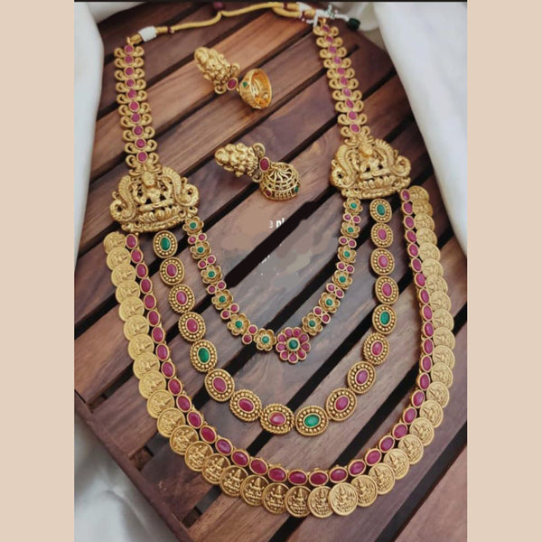 Sangita Creation  Copper Gold  Pota Stone Temple Long  Necklace Set