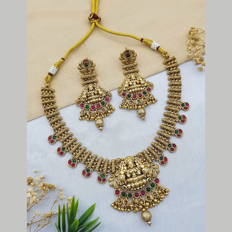 Sangita Creation  Copper Gold  Pota Stone Temple Long  Necklace Set